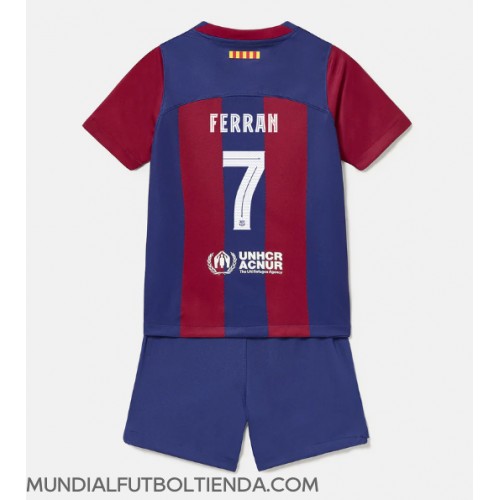 Camiseta Barcelona Ferran Torres #7 Primera Equipación Replica 2023-24 para niños mangas cortas (+ Pantalones cortos)
